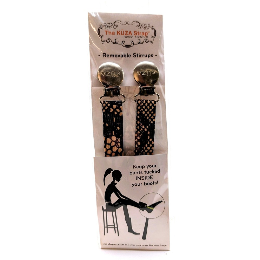 The KUZA Strap Removable Stirrups Black Tan Animal Print Boot Straps Made in USA